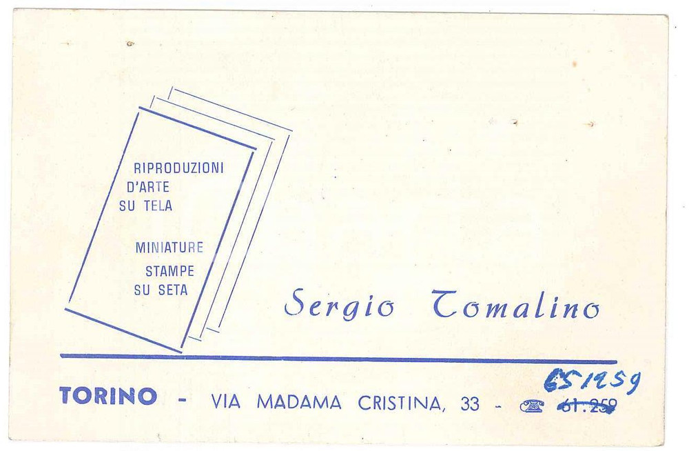 1957 TORINO Via Madama Cristina - Sergio TOMALINO Stampe su seta - Biglietto Biglietto d'epoca FAIR/discreto Forellini da affissione Formato: 10 x 7 cm originale e autentica 1