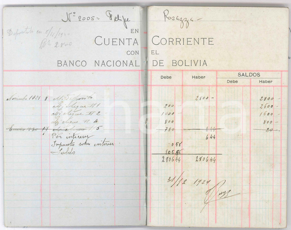 1920 BANCO NACIONAL DE BOLIVIA - Libretto di conto corrente Libretto di risparmio originale d'epoca. GOOD/buono  Formato: 12x18 cm originale e autentica 1
