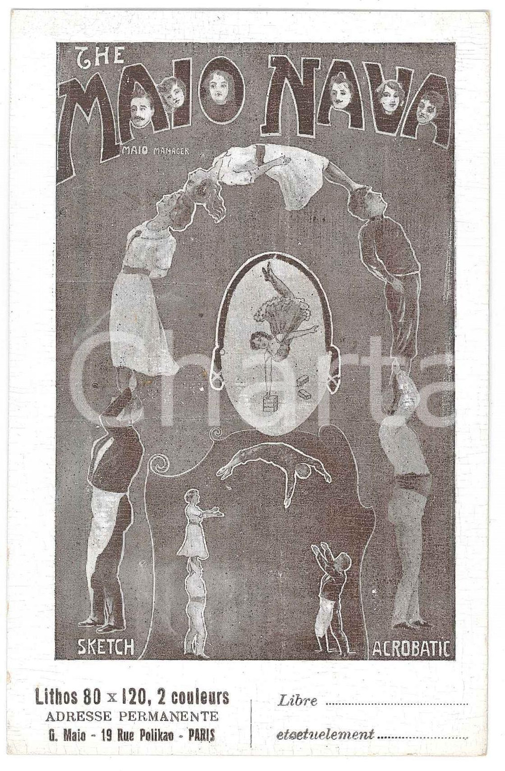 1910 ca PARIS CIRCUS - The MAIO NAVA Sketch Acrobatic - RARE Vintage postcard Cartolina postale d'epoca, non viaggiata. GOOD/buono  Formato: 9x14 cm originale e autentica 1