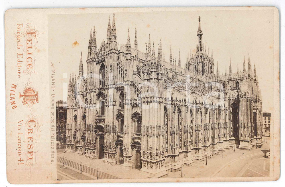 1890 ca MILANO Veduta del Duomo - Fotografia Felice CRESPI 16x10 cm Fotografia d'epoca, montata su cartoncino morbido.  GOOD/buono lievi fioriture Formato: 16x10 cm originale e autentica 1