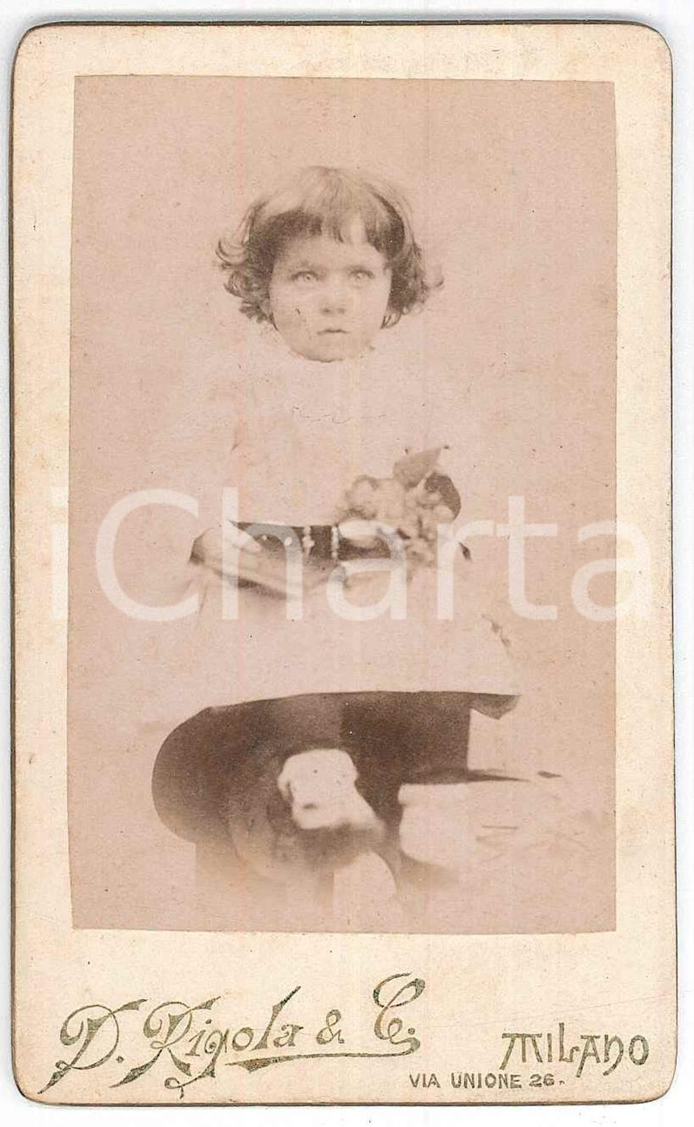 1880 ca MILANO Ritratto di una bambina - Foto D. RIGOLA & C. - CDV Fotografia d'epoca, montata su cartoncino rigido. FAIR/discreto Lievi smussature agli angoli Formato: 6x10 cm originale e autentica 1