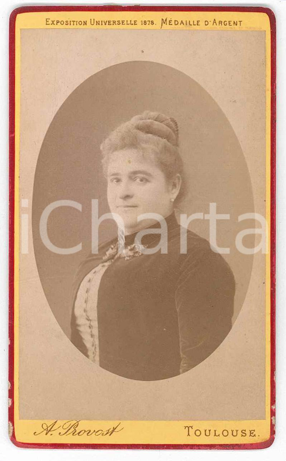 1870 ca TOULOUSE Portrait de femme - Photographie d'art A. PROVOST - CDV Fotografia d'epoca, montata su cartoncino rigido. FAIR/discreto Lievi smussature agli angoli, sbrecciature ai margini Formato: 6x10 cm originale e autentica 1