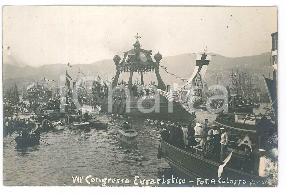 1923 GENOVA VII Congresso Eucaristico Nazionale - Processione barche *Foto (1) Fotografia originale d'epoca, in formato cartolina postale.FOTOGRAFO: A. Calosso - Genova    GOOD/buono  Formato: 14x9 cm originale e autentica 1
