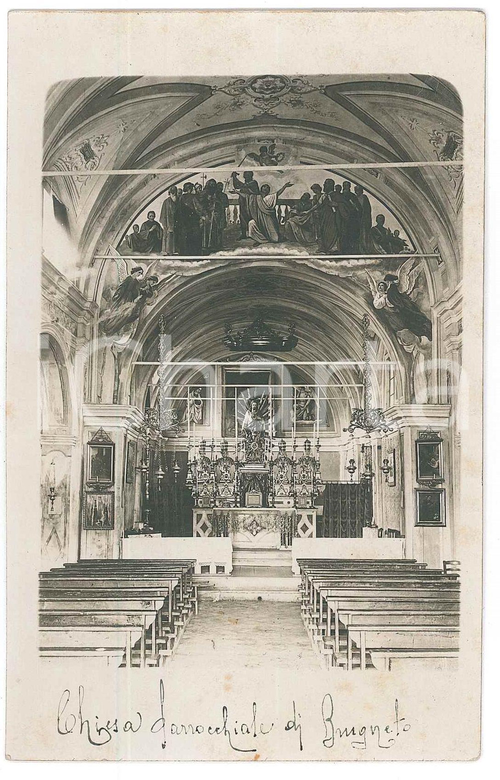 1920 ca BRUGNETO / REGGIOLO (RE) Interno Chiesa Parrocchiale - Foto cartolina Fotografia originale d'epoca, in formato cartolina postale.    GOOD/buono  Formato: 9x14 cm originale e autentica 1