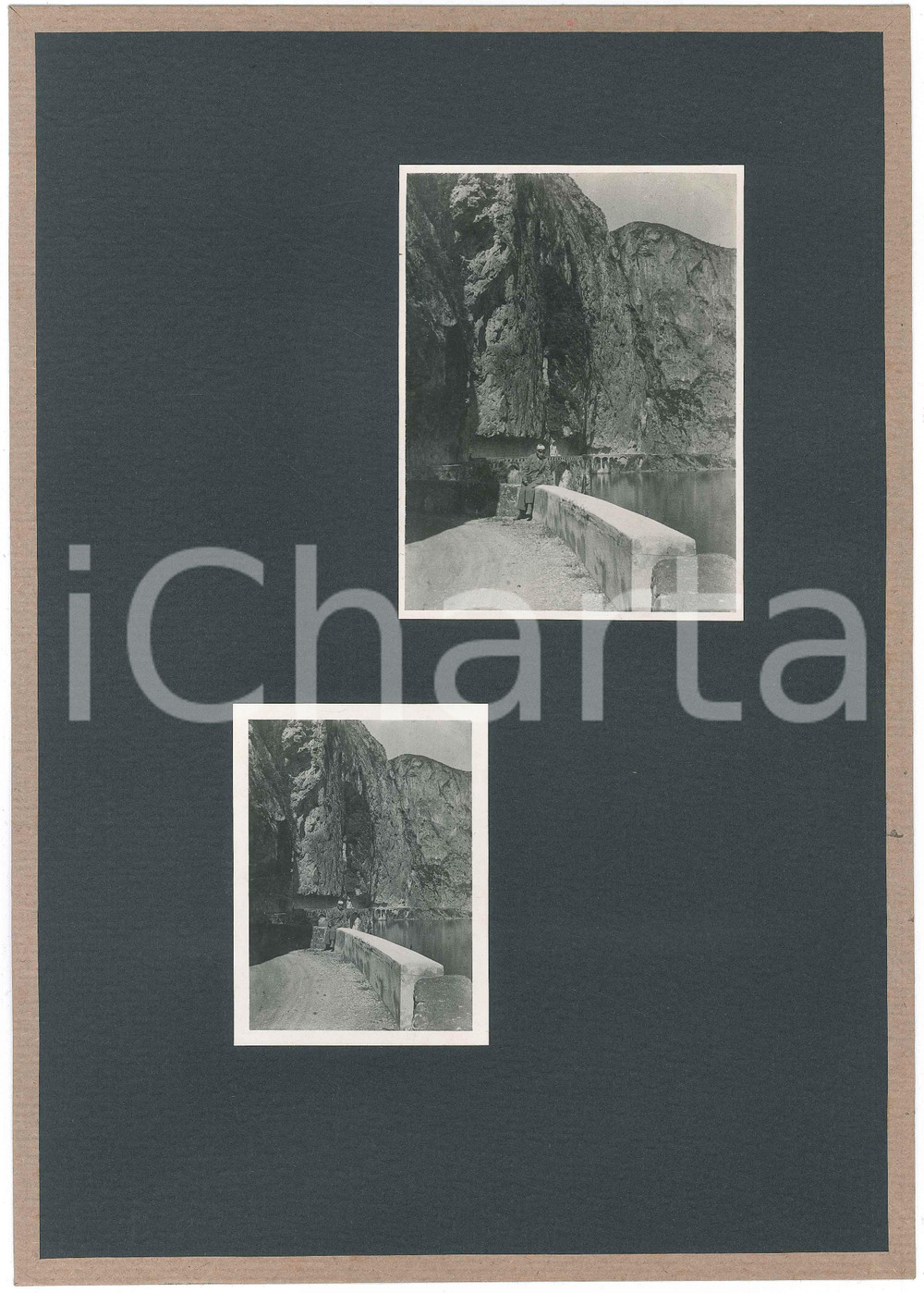 1934 LAGO D'ISEO - Strada CASTRO-RIVA DI SOLTO - Veduta *2 foto ANIMATE  Coppia di fotografie d'epoca, uguali ma stampate in due formati diversi e montate su cartoncino morbido rivestito.Didascalia dattiloscritta ed etichetta adesiva al verso. GOOD/buono  Formato: 6x9 cm e 9x12 cm (foto); 23x32 cm (cartoncino) originale e autentica 1