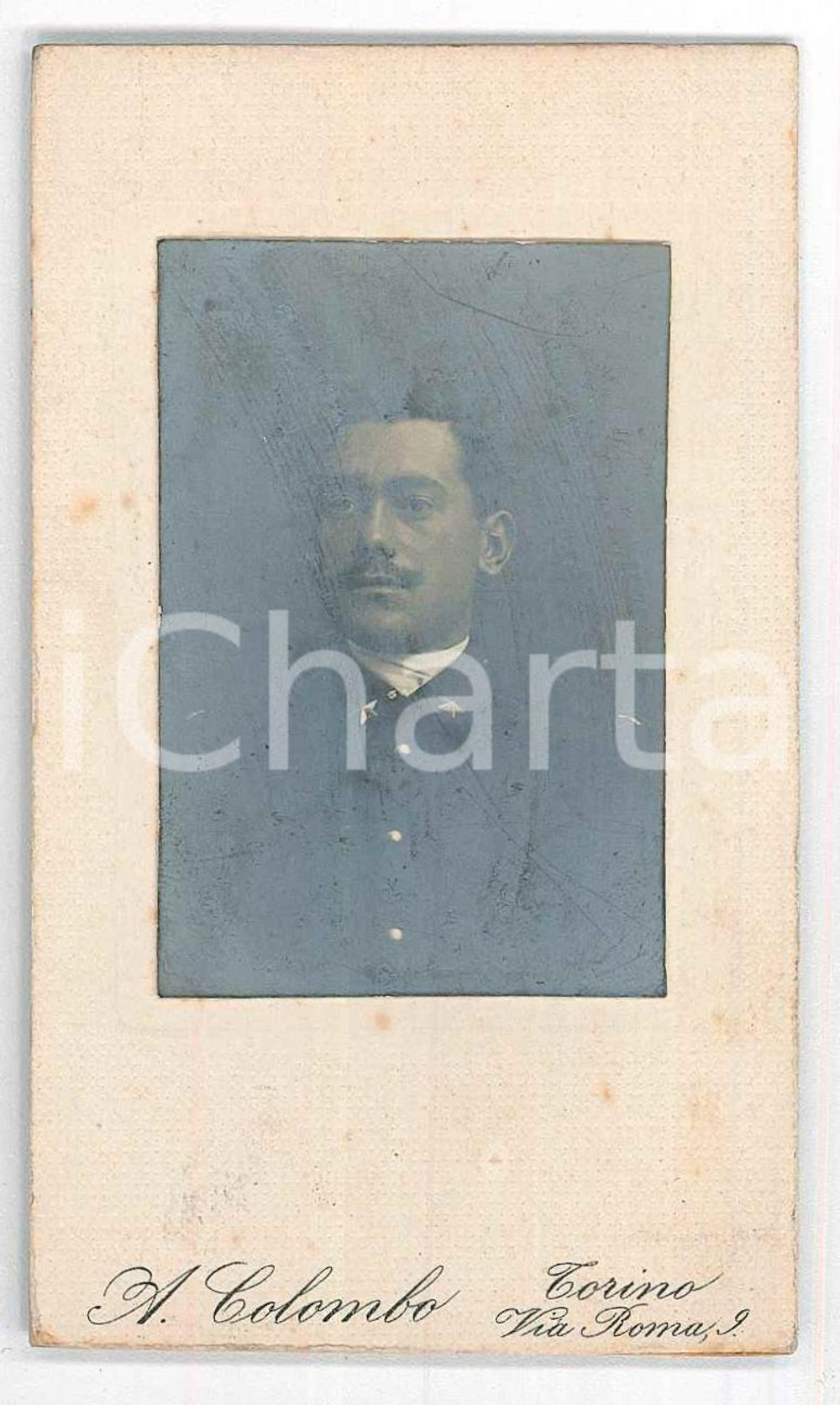 1905 ca BOLOGNA REGIO ESERCITO Allievo fuochista GENIO - Foto A. COLOMBO CDV Fotografia d'epoca su cartoncino rigido, con dedica manoscritta al verso di Dante, allievo fuochista del Genio.FOTOGRAFO: A. Colombo - Torino, via Roma 9 GOOD/buono  Formato: 6x10 cm originale e autentica 1