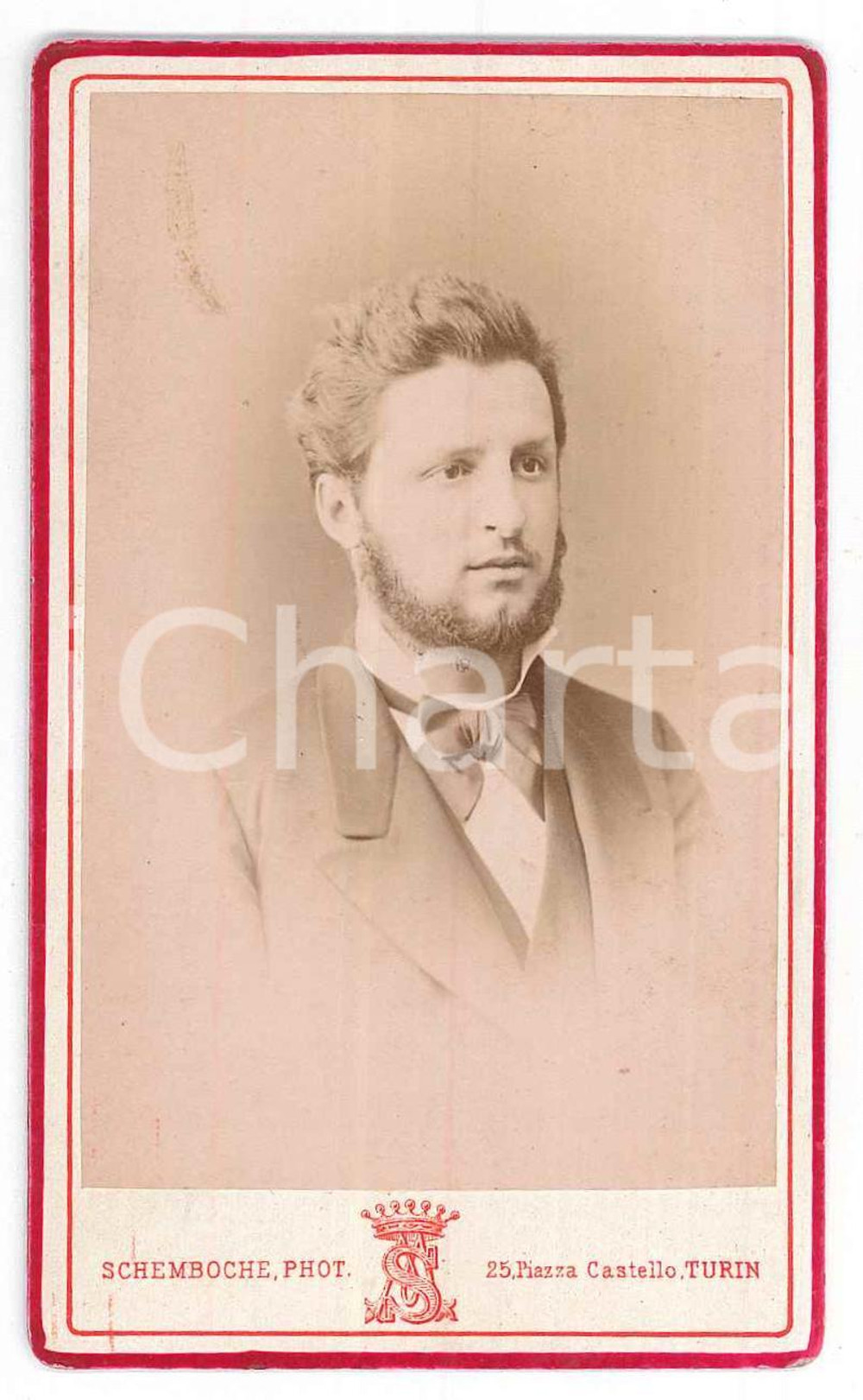 1880 ca TORINO Ritratto maschile di profilo - Foto SCHEMBOCHE CDV  Fotografia d'epoca, su cartoncino rigido. GOOD/buono  Formato: 6x10 cm originale e autentica 1