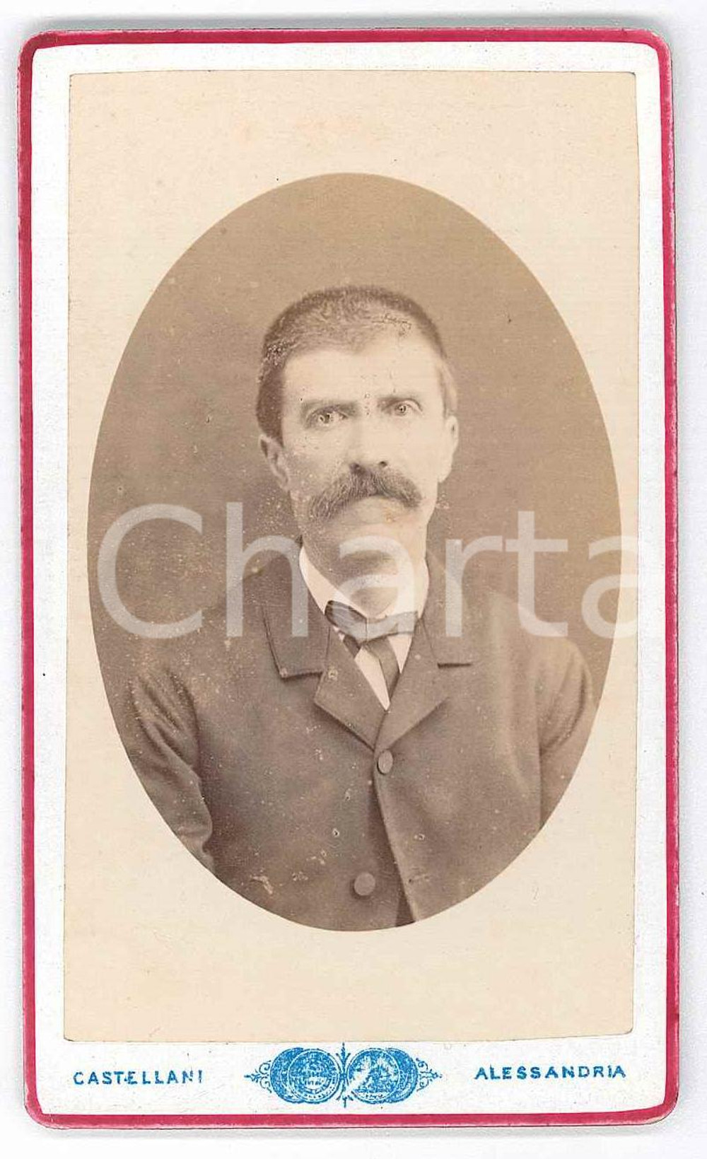 1880 ca ALESSANDRIA Ritratto maschile - Busto - Foto CASTELLANI CDV  Fotografia d'epoca, su cartoncino rigido. FOTOGRAFO: F. Castellani - Alessandria, corso Roma 35 GOOD/buono  Formato: 6x10 cm originale e autentica 1