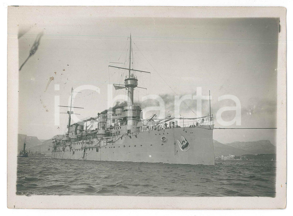 1911 TOULON Départ croiseur "Ernest Renan" à destination du levant *Photo 18x13  Fotografia originale d'epoca, con didascalia manoscritta al verso. GOOD/buono  Formato: 18x13 cm originale e autentica 1