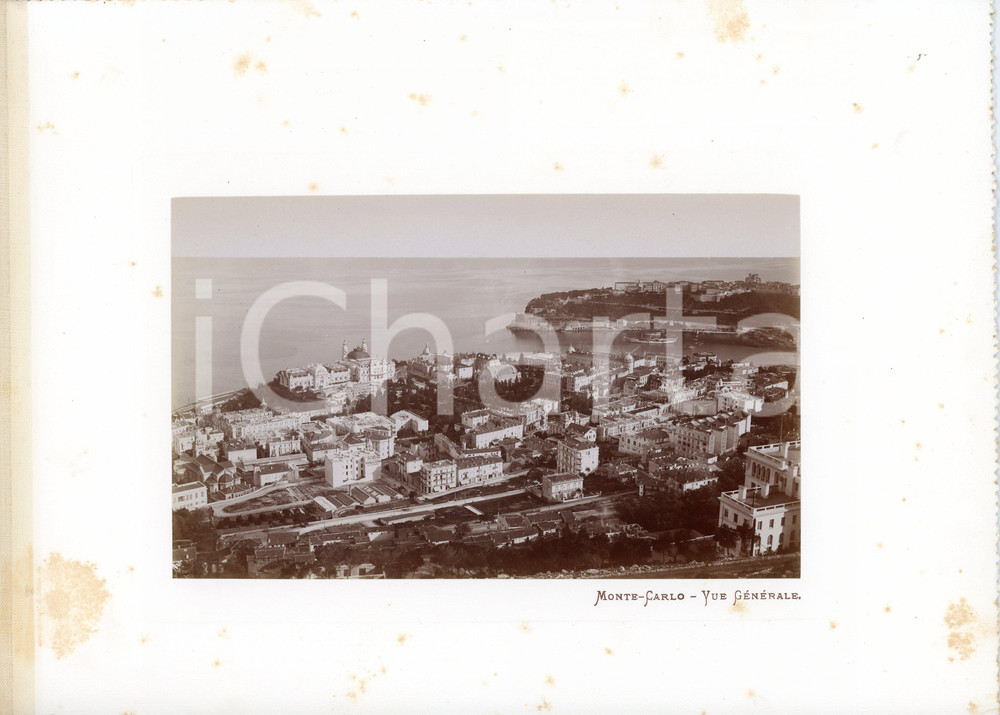 1910 ca MONTE-CARLO (Côte d'Azur, FRANCE) Vue générale - Photo VINTAGE Fotografia seriale d'epoca, montata su cartoncino morbido.Margine telato a sinistra. POOR fioriture Formato: 30x23 (cartoncino); 18x11 (fotografia)) originale e autentica 1