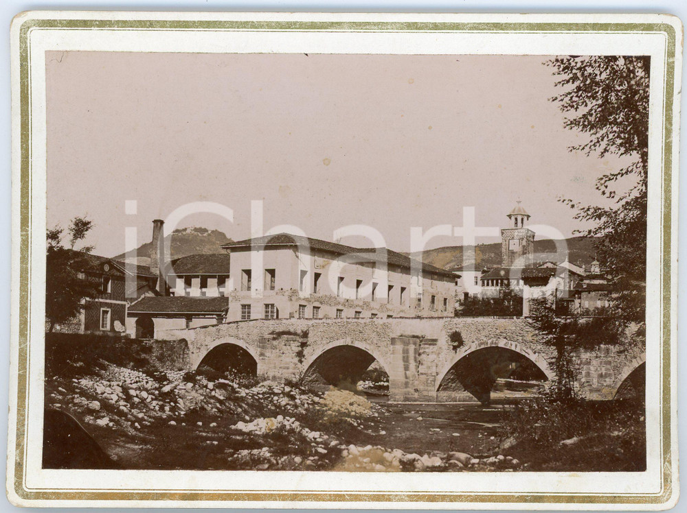 Fotografia d epoca originale 1900 ca BUSCA CN Veduta con ponte  Fotografia 19x14 cm 1
