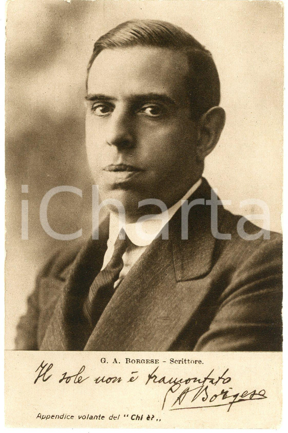 1928 Giuseppe Antonio BORGESE Scrittore CARTOLINE PARLANTI Ed. FORMIGGINI NV Cartolina postale d'epoca, non viaggiata. FAIR/discreto Lievi abrasioni angolari e al lato superiore Formato: 9x14 cm originale e autentica 1