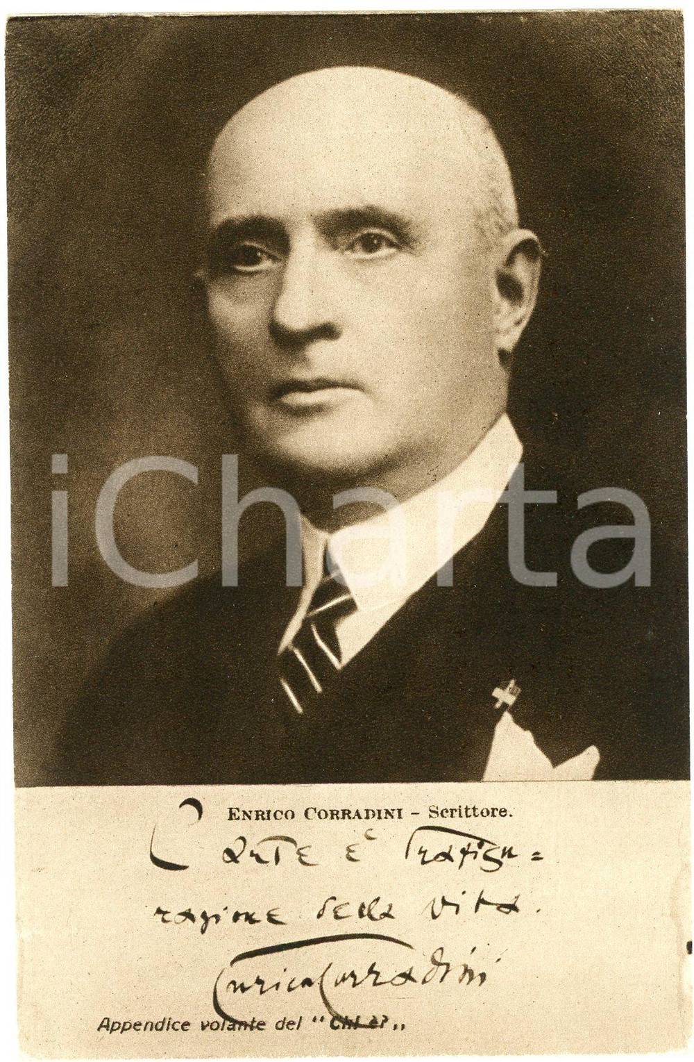 1928 Enrico CORRADINI - Scrittore - CARTOLINE PARLANTI Ed. FORMIGGINI FP NV Cartolina postale d'epoca, non viaggiata. FAIR/discreto Lievi abrasioni angolari Formato: 9x14 cm originale e autentica 1