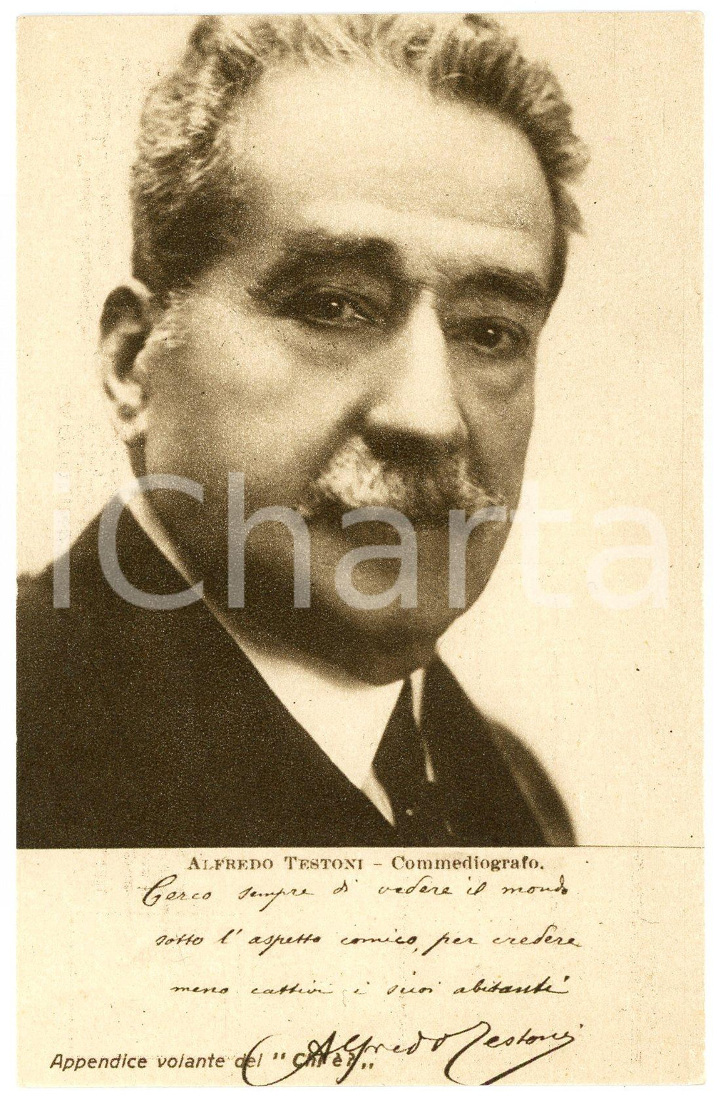 Cartolina originale da collezione 1928 Alfredo TESTONI  Commediografo  CARTOLINE PARLANTI Ed. FORMIGGINI NV 1
