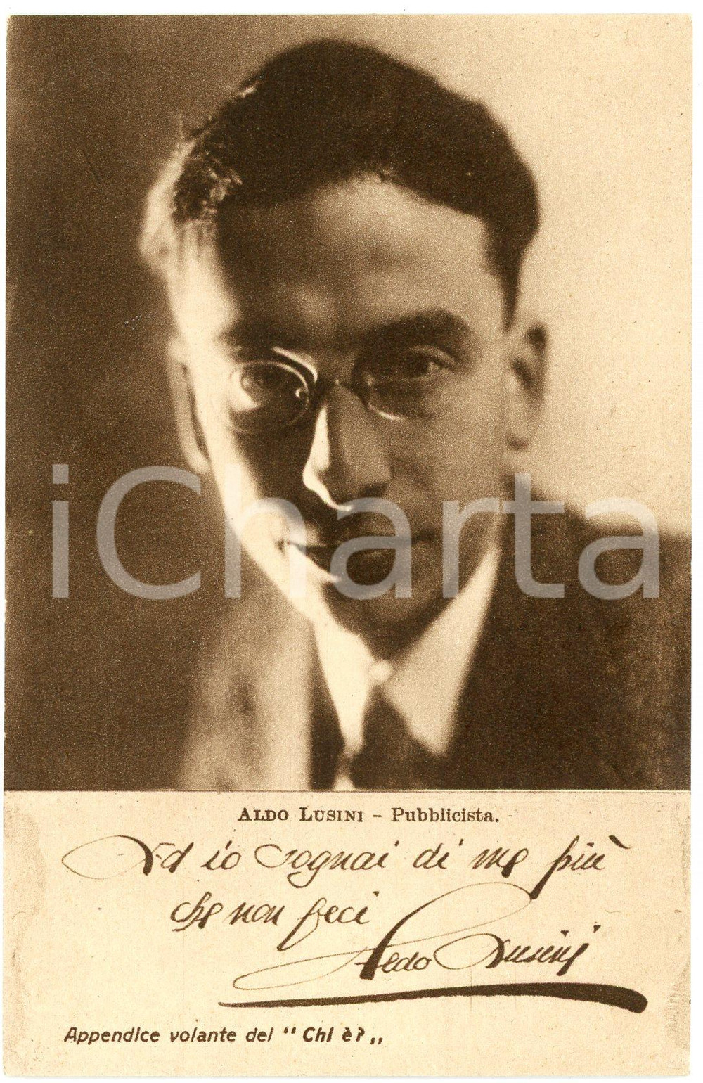 Cartolina originale da collezione 1928 Aldo LUSINI  Pubblicista  CARTOLINE PARLANTI Ed. FORMIGGINI FP NV 1