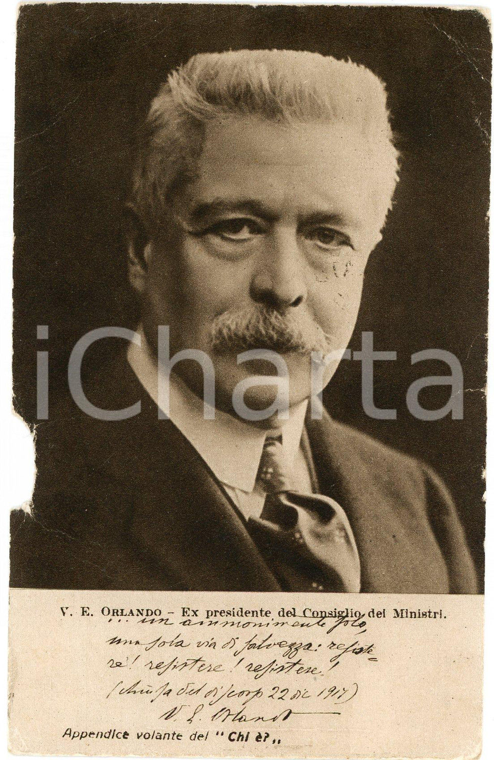 1928 V.E ORLANDO Ex presidente Consiglio Ministri *CARTOLINE FORMIGGINI - DANNI Cartolina postale d'epoca, viaggiata.Danneggiata. VERY POOR/gravemente danneggiato Evidenti abrasioni e piegature angolari, mancanza al lato sinistro, piegature e abrasioni al lato destro. Formato: 9x14 cm originale e autentica 1