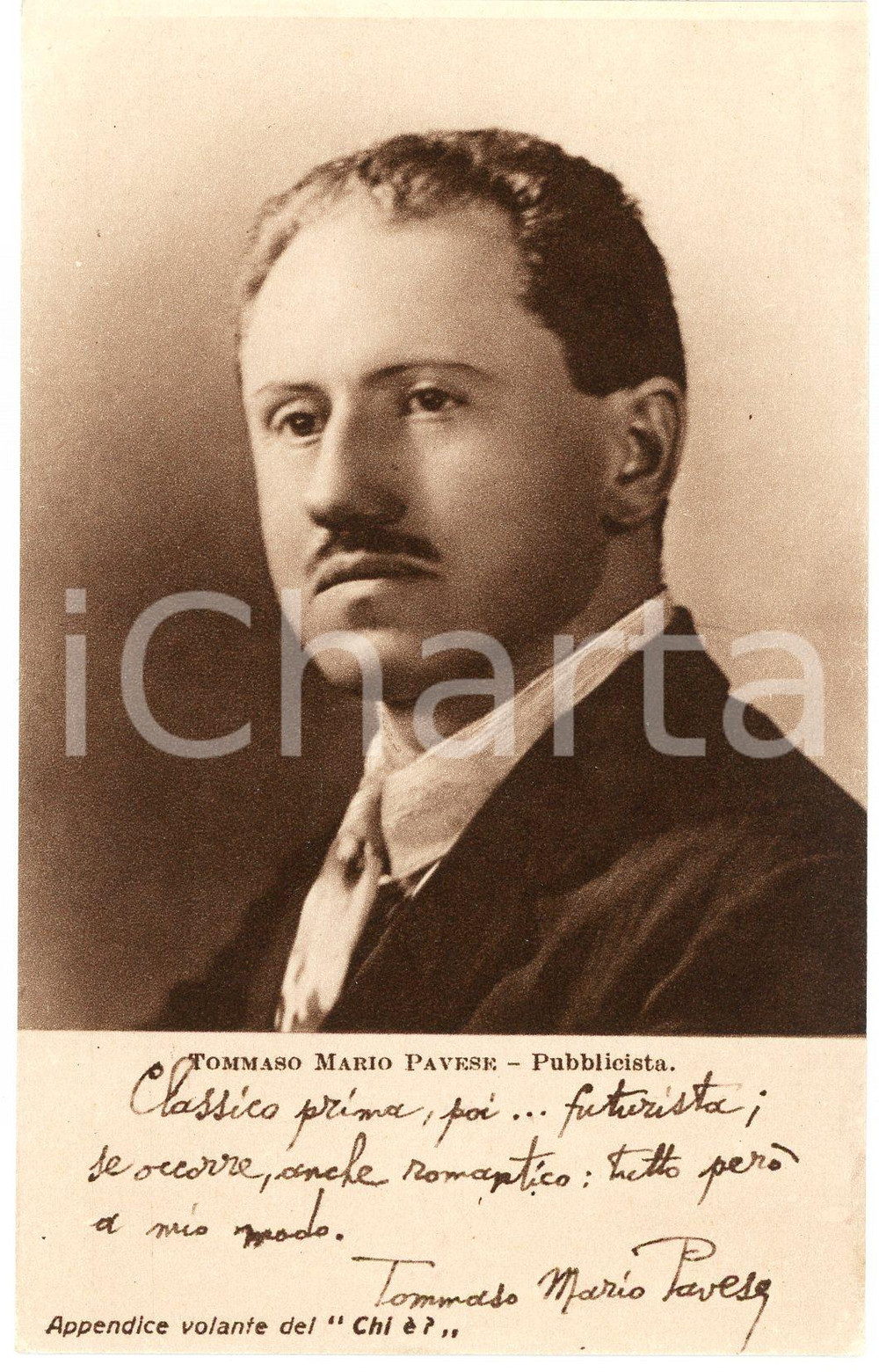 1928 Tommaso Mario PAVESE - Pubblicista - CARTOLINE PARLANTI Ed. FORMIGGINI Cartolina postale d'epoca, non viaggiata. GOOD/buono Minime smussature angolari Formato: 9x14 cm originale e autentica 1