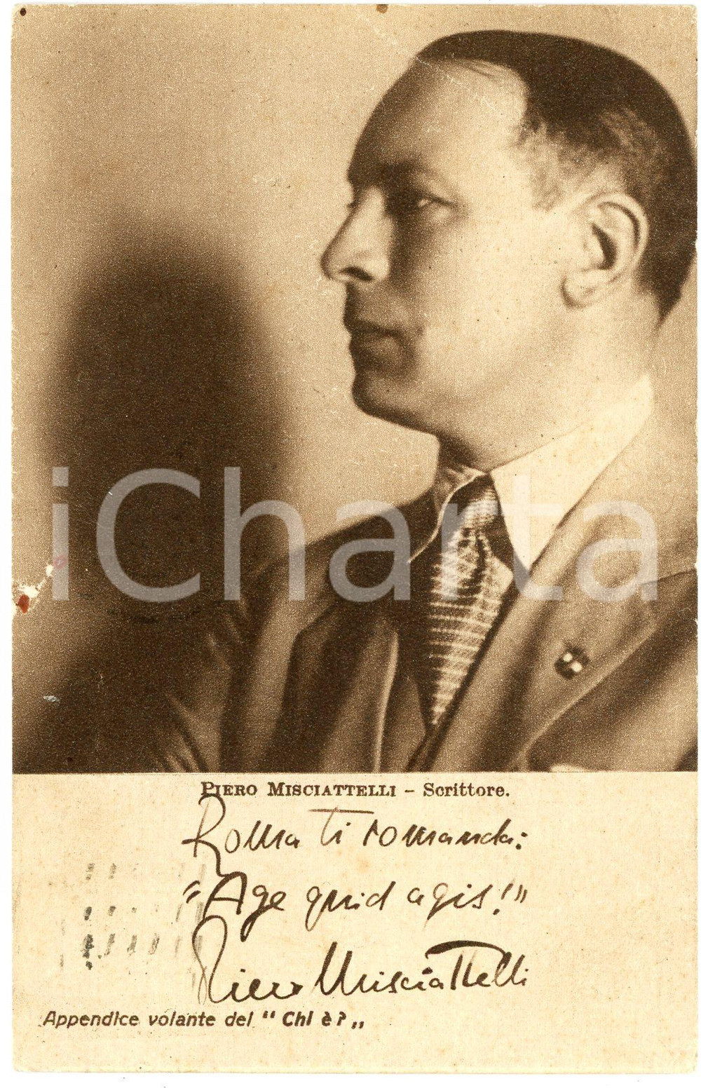 Cartolina originale da collezione 1928 Piero MISCIATTELLI  Scrittore  CARTOLINE PARLANTI Ed. FORMIGGINI FP V 1