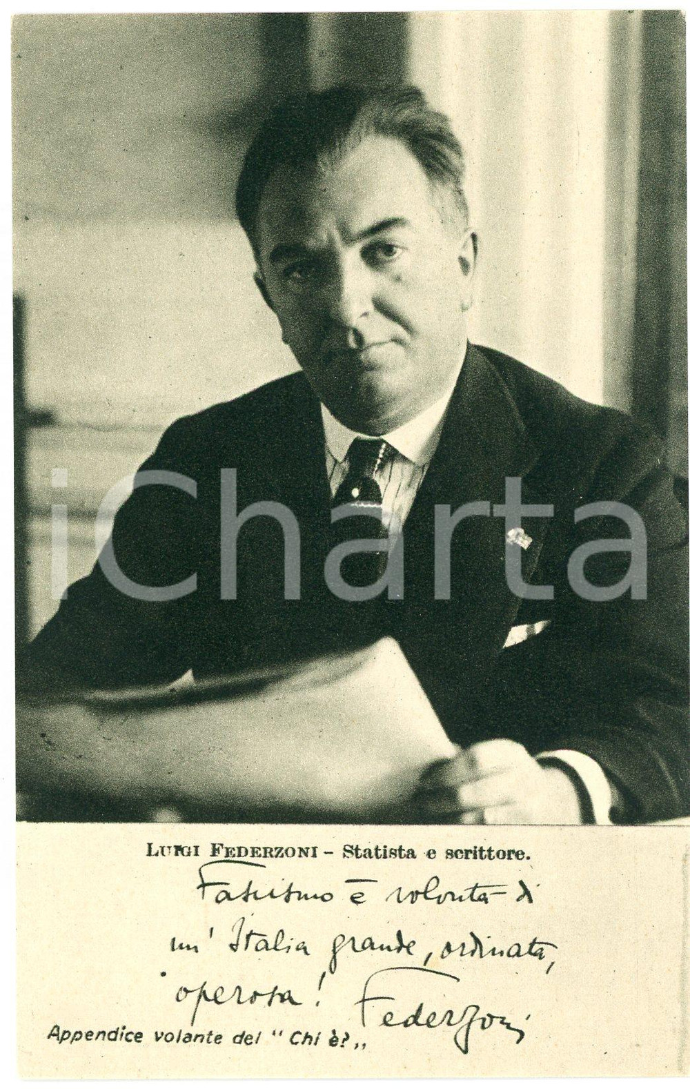 1928 Luigi FEDERZONI - Statista - CARTOLINE PARLANTI Ed. FORMIGGINI FP NV Cartolina postale d'epoca, non viaggiata. GOOD/buono Lievi smussature angolari Formato: 9x14 cm originale e autentica 1