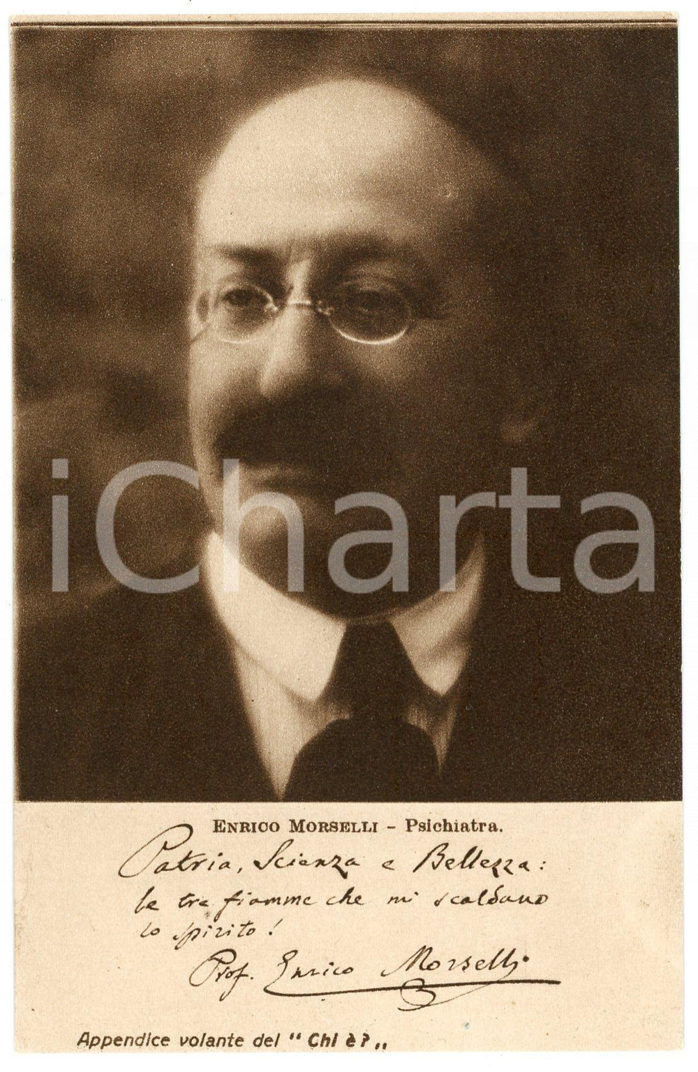 1928 Enrico MORSELLI - Psichiatra - CARTOLINE PARLANTI Ed. FORMIGGINI FP NV Cartolina postale d'epoca, non viaggiata. GOOD/buono Lievi smussature angolari Formato: 9x14 cm originale e autentica 1