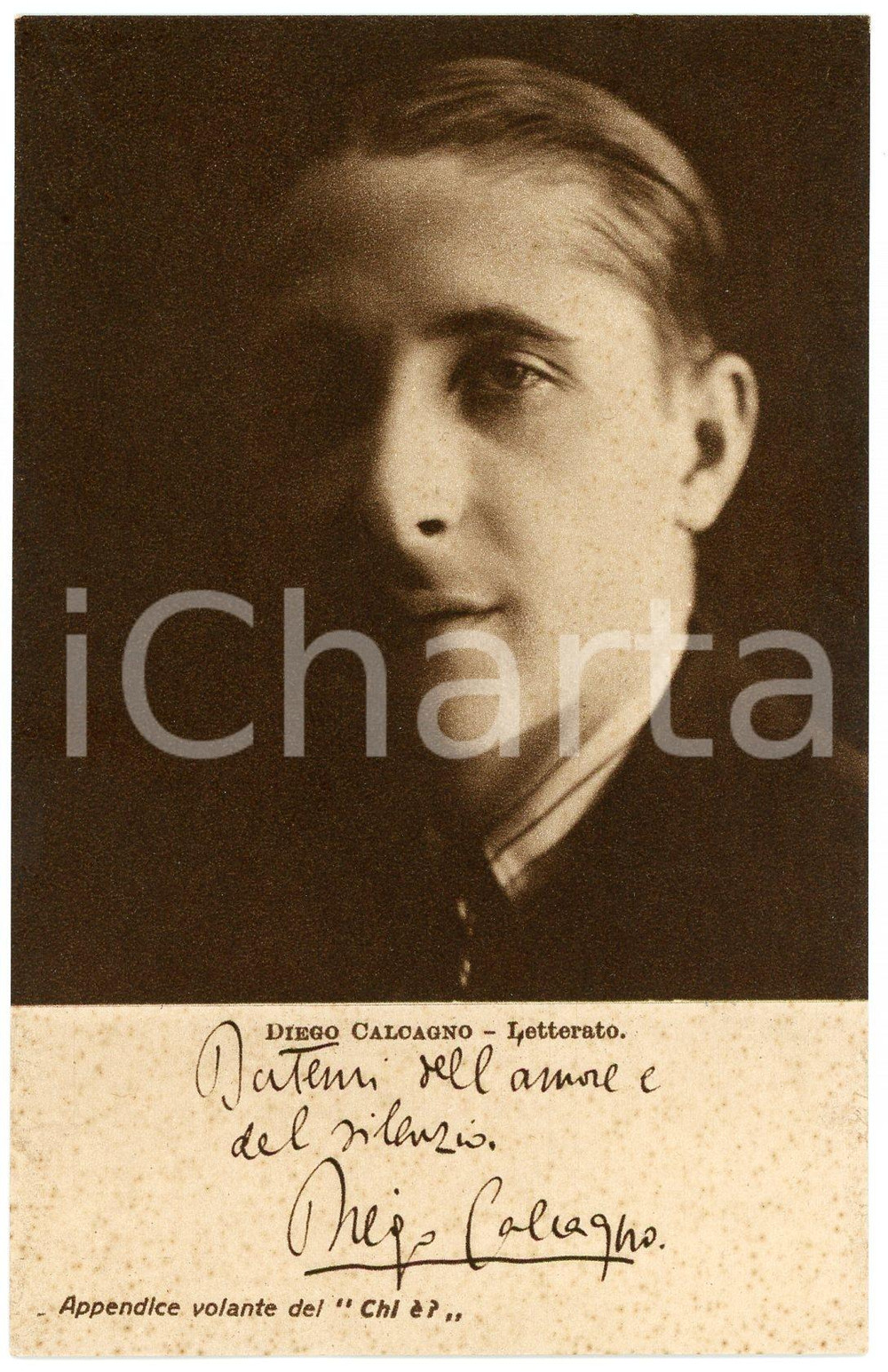 1928 Diego CALCAGNO - Letterato - CARTOLINE PARLANTI Ed. FORMIGGINI FP NV Cartolina postale d'epoca, non viaggiata. GOOD/buono Lievi smussature angolari e fioriture diffuse Formato: 9x14 cm originale e autentica 1
