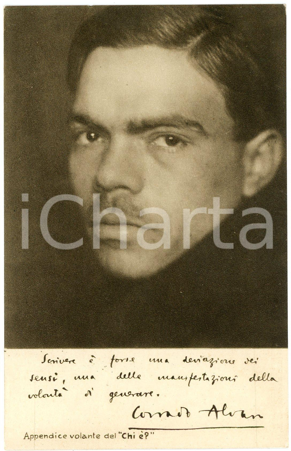 1928 Corrado ALVARO - Scrittore - CARTOLINE PARLANTI Ed. FORMIGGINI FP NV Cartolina postale d'epoca, non viaggiata. FAIR/discreto Lievi smussature e abrasioni angolari Formato: 9x14 cm originale e autentica 1