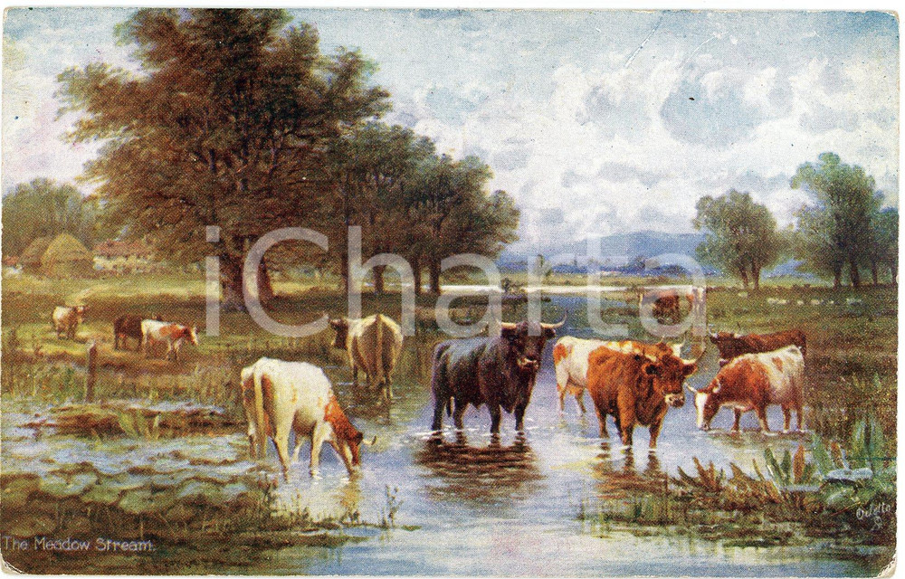1920 ca Artist R.F. McINTYRE Meadow stream Postcard HAPPY ENGLAND Serie III 9470  Cartolina postale d'epoca, non viaggiata. FAIR/discreto Smussature agli angoli Formato: FP originale e autentica 1