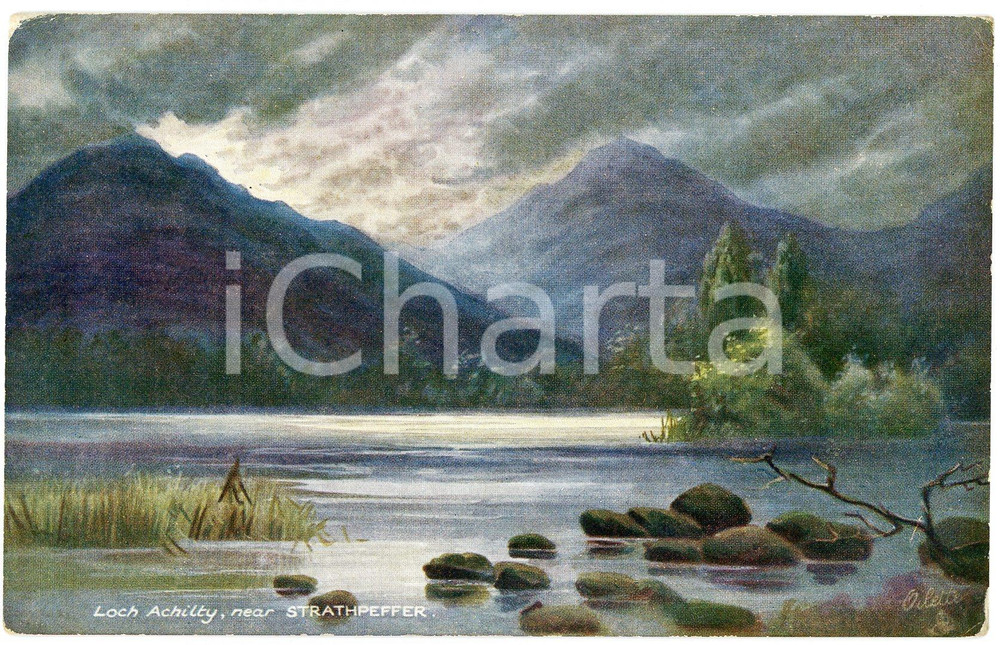 1920 ca STRATHPEFFER Loch Achilty BONNIE SCOTLAND Postcard n.7972  Cartolina postale d'epoca, non viaggiata.EDITORE: Raphael Tuck &amp; Sons FAIR/discreto Smussature  e piegature agli angoli Formato: FP originale e autentica 1