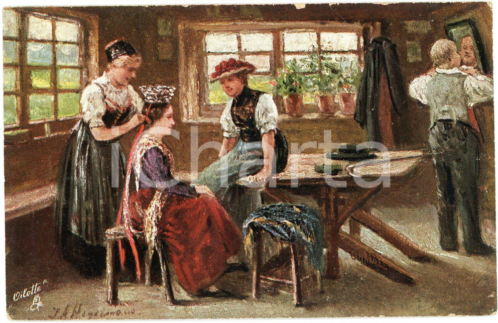 1920 ca Artist J.A. HEYERMANS Aus dem Schwarzwala - Vor der kirchzeit - Postcard  Cartolina postale d'epoca, non viaggiata.EDITORE: Raphael Tuck &amp; Sons FAIR/discreto Smussature agli angoli e sbrecciature diffuse Formato: FP originale e autentica 1