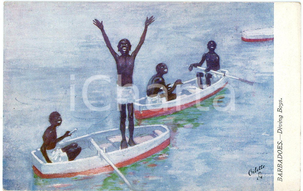 1920 ca BARBADOES - WEST INDIES Artist A.S. FORREST Diving boys - Postcard FP NV  Cartolina postale d'epoca, non viaggiata. FAIR/discreto Smussature agli angoli Formato: FP originale e autentica 1
