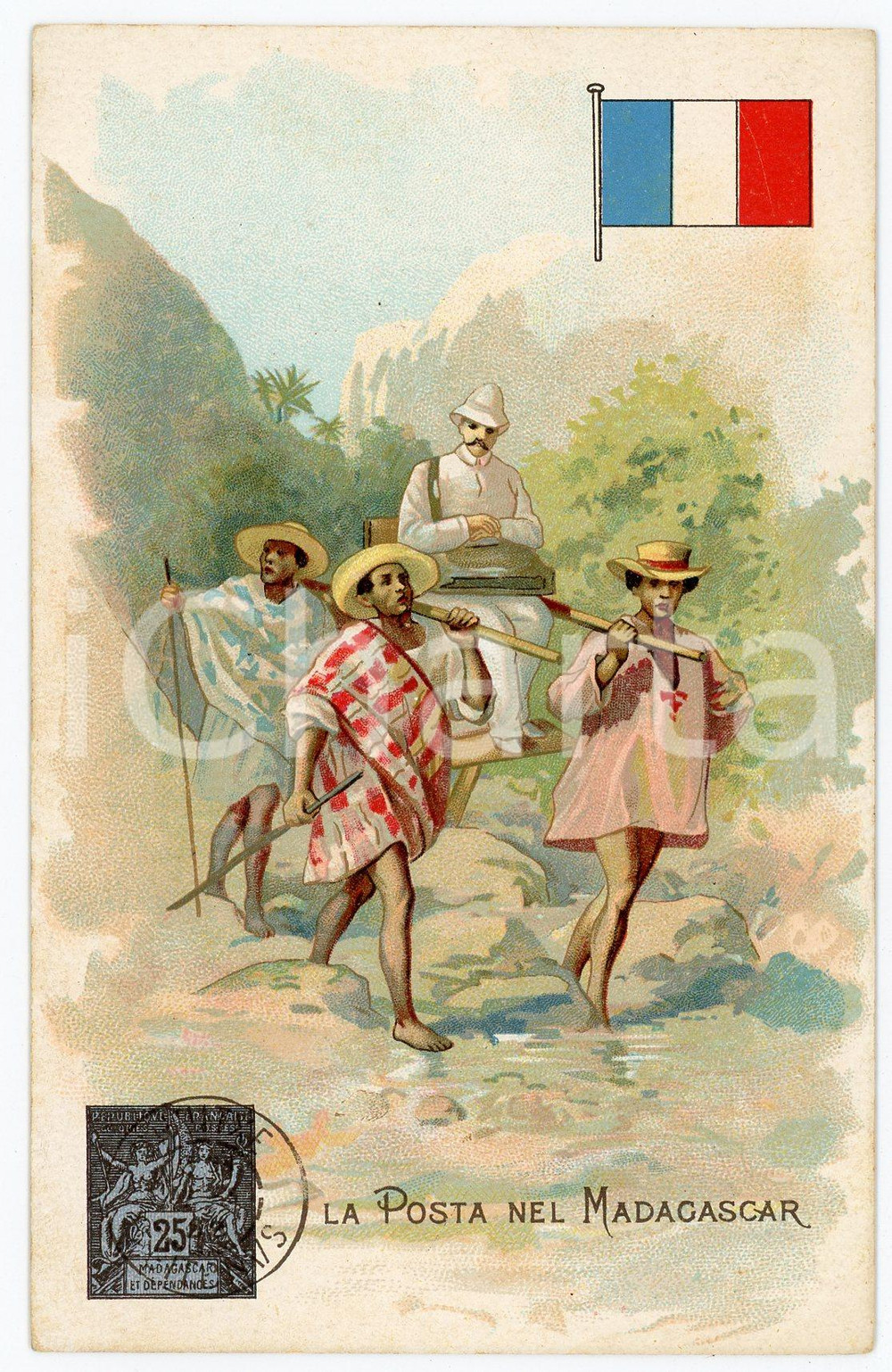 1920 ca MILANO Posta nel MADAGASCAR Pubblicità LYSOFORM Brioschi - Cartolina  Cartolina postale d'epoca, non viaggiata. FAIR/discreto Smussature agli angoli Formato: FP originale e autentica 1