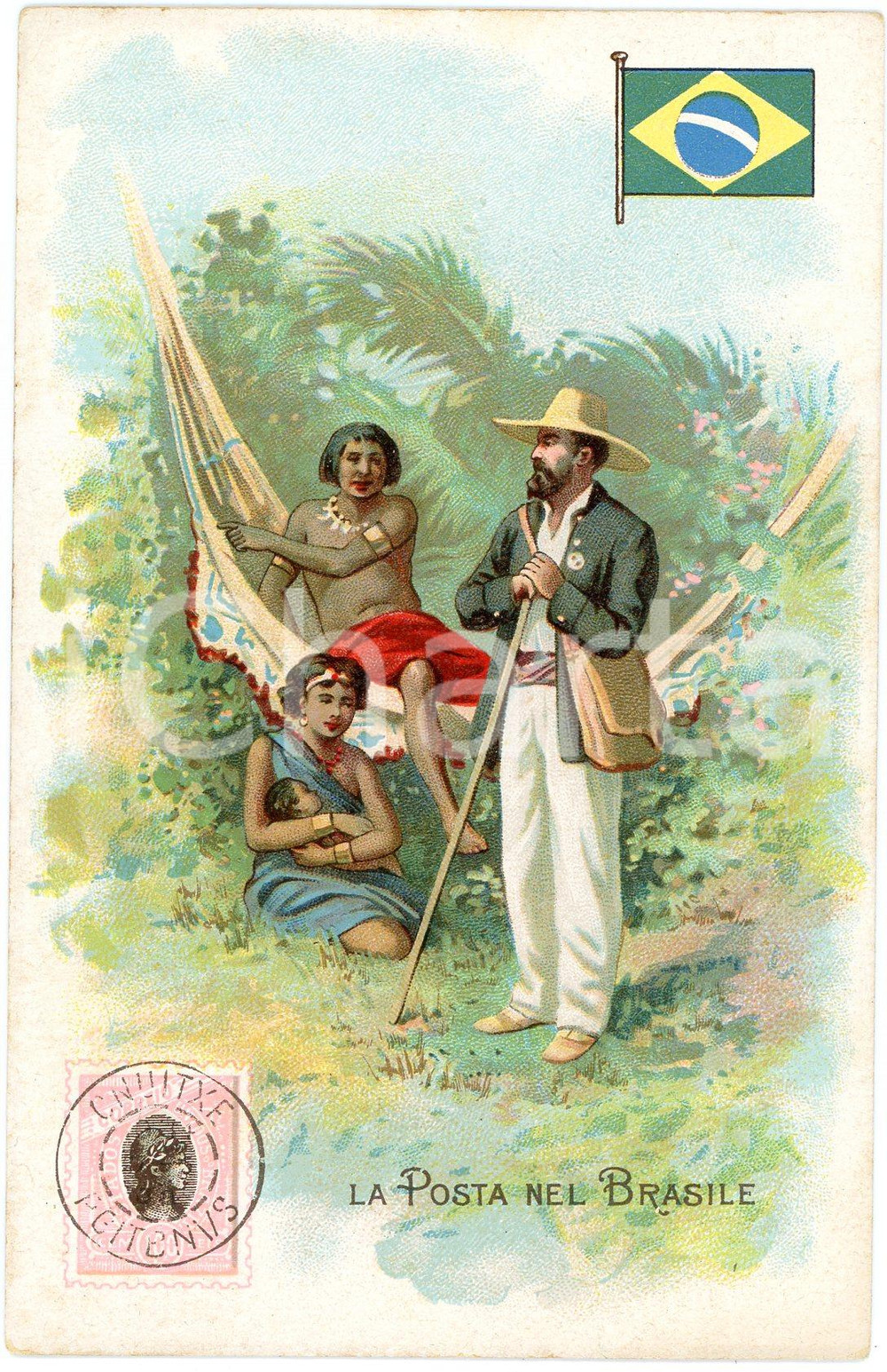 1920 ca MILANO Posta nel BRASILE Pubblicità LYSOFORM Achille Brioschi Cartolina  Cartolina postale d'epoca, non viaggiata. FAIR/discreto Smussature agli angoli Formato: FP originale e autentica 1