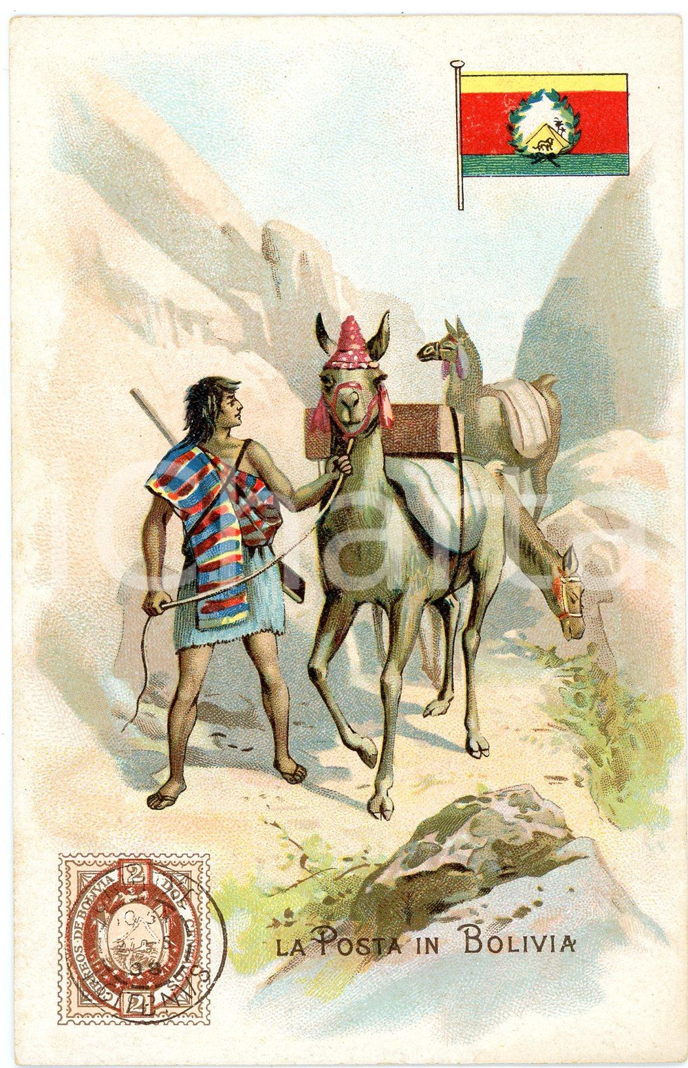 1920 ca MILANO Posta in BOLIVIA Pubblicità LYSOFORM Achille Brioschi - Cartolina  Cartolina postale d'epoca, non viaggiata. FAIR/discreto Smussature agli angoli Formato: FP originale e autentica 1