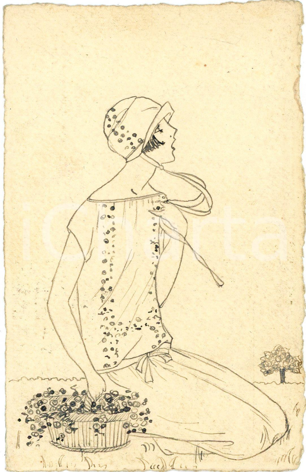 1924 ART DECO Artist Anna Maria VIRGILIO Woman with bonnet HAND DRAWN Postcard  Cartolina postale d'epoca, viaggiata. FAIR/discreto Lievi smussature agli angoli Formato: FP originale e autentica 1