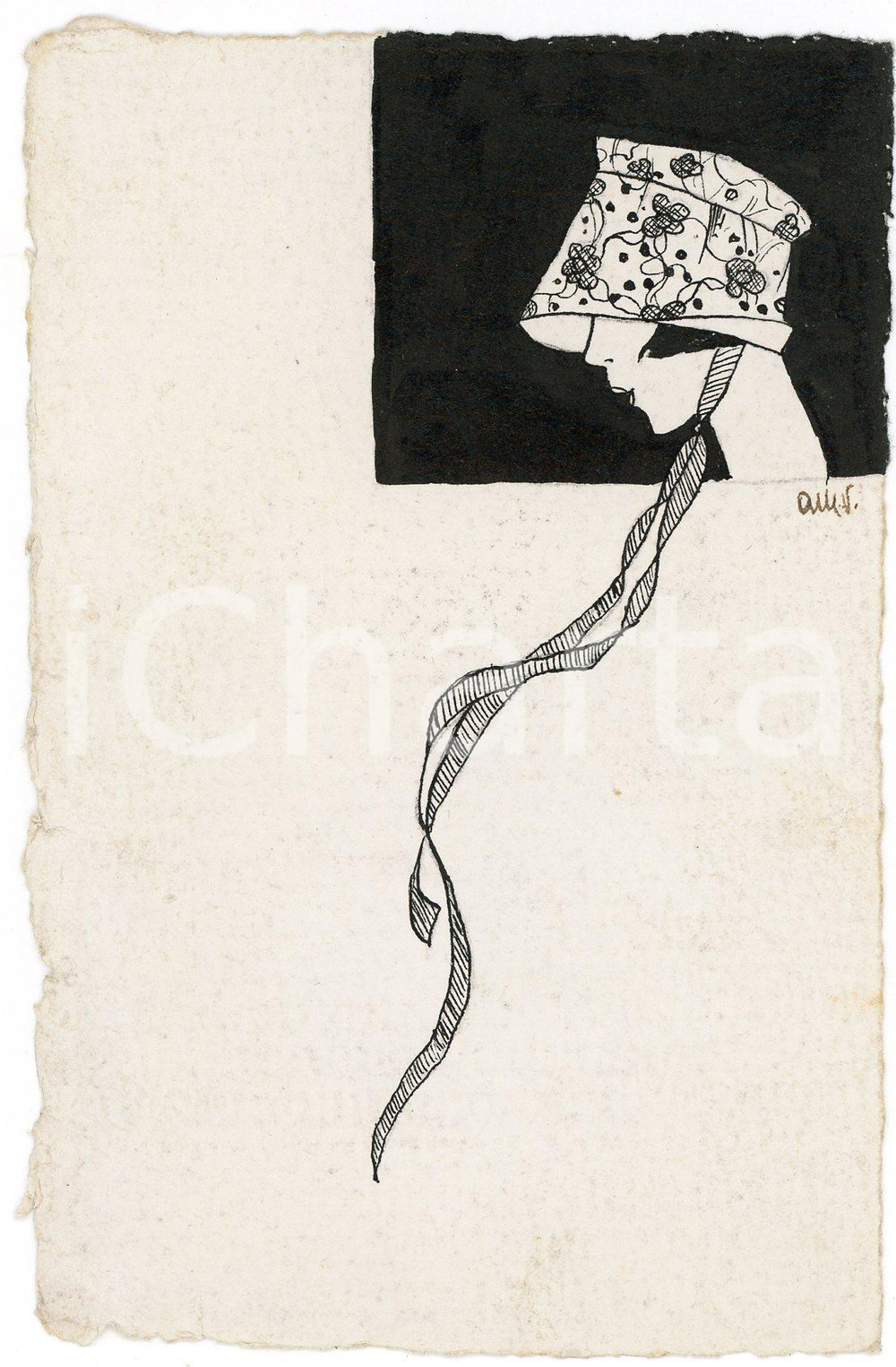 1924 ART DECO Artist Anna Maria VIRGILIO Woman with bonnet HAND DRAWN Postcard 1  Cartolina postale d'epoca, viaggiata. FAIR/discreto Lievi smussature agli angoli Formato: FP originale e autentica 1