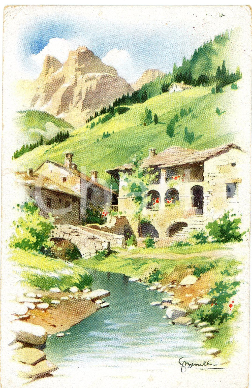 1920 ca ITALIA - ALPI Primavera in montagna - Cartolina ILLUSTRATA FP  Cartolina postale d'epoca, non viaggiata. FAIR/discreto Lievi smussature agli angoli Formato: FP originale e autentica 1