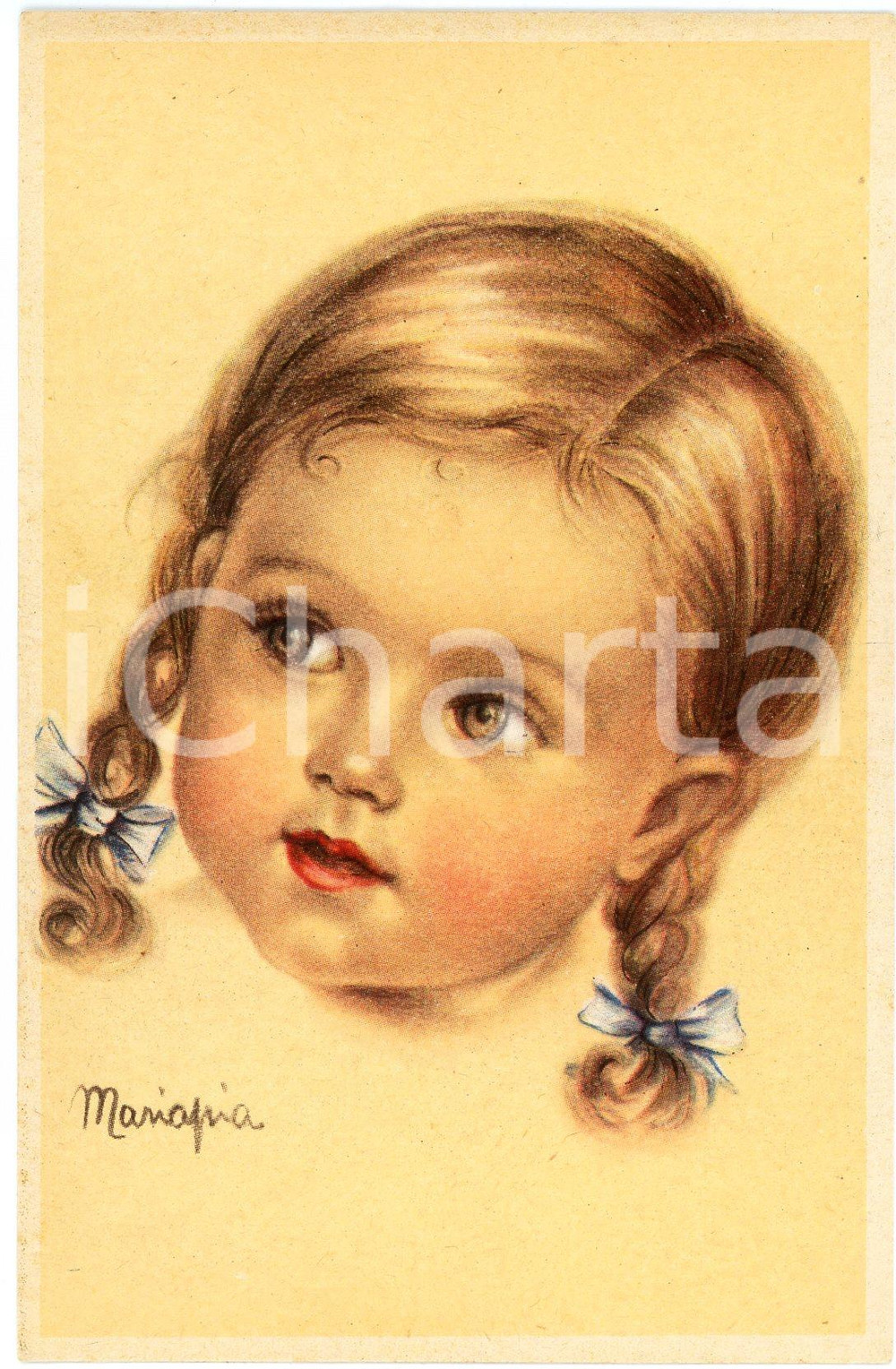 1940 ca BAMBINI Artista MARIAPIA Bambina con trecce - Cartolina ILLUSTRATA FP NV Cartolina d'epoca, non viaggiata. FAIR/discreto Lievi smussature agli angoli Formato: FG originale e autentica 1