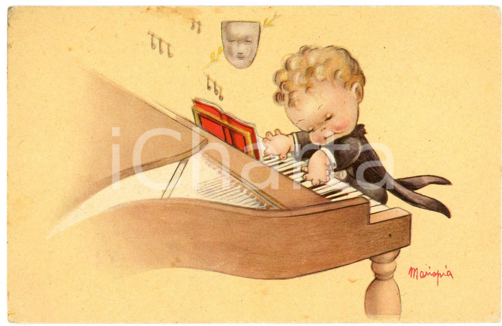 1940 ca BAMBINI Artista MARIAPIA Bambino pianista - Cartolina ILLUSTRATA FP NV Cartolina d'epoca, non viaggiata. FAIR/discreto Lievi smussature agli angoli Formato: FG originale e autentica 1