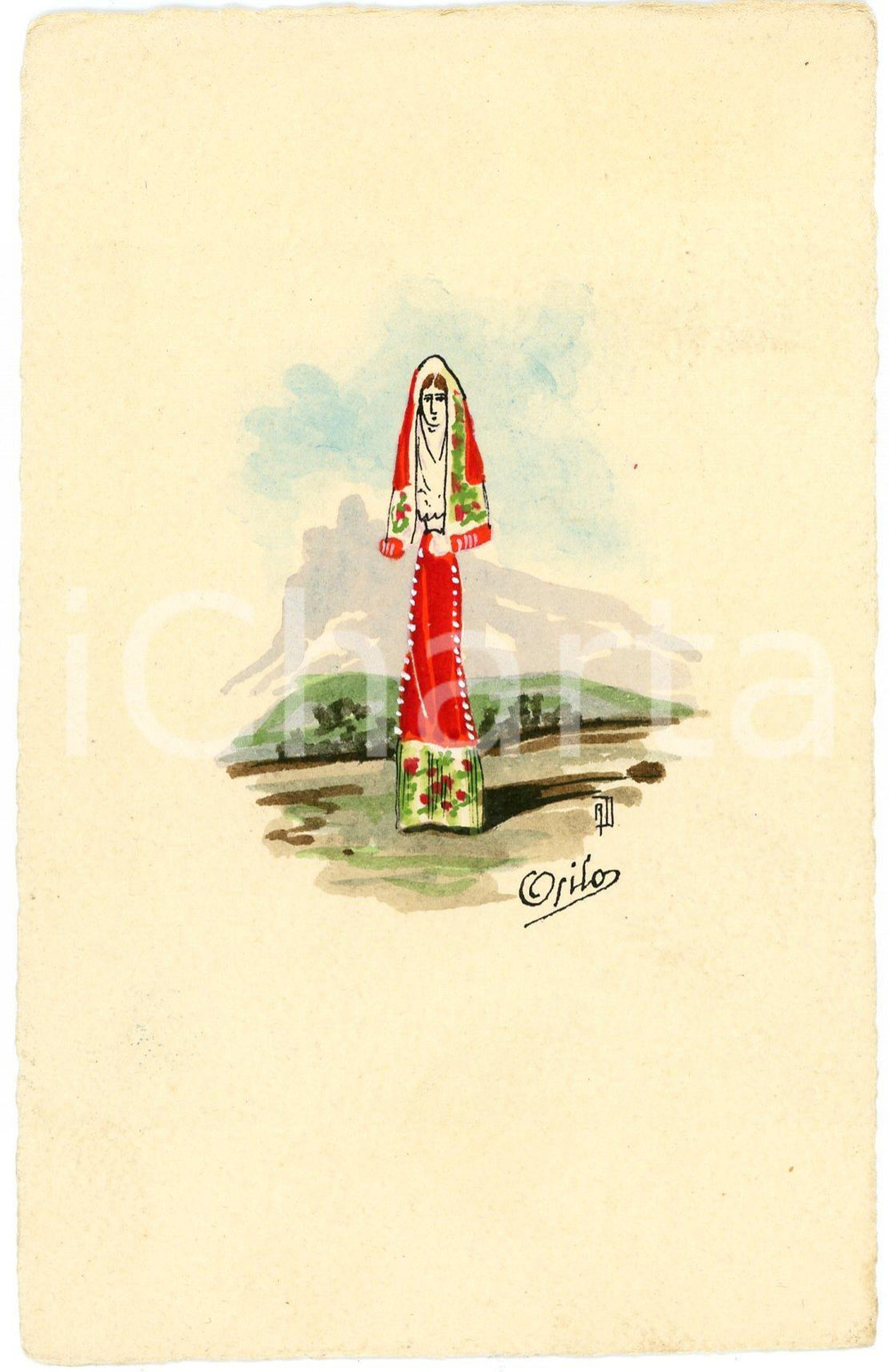 1920 ca OSILO Costume tipico sardo - Cartolina ILLUSTRATA FP NV  Cartolina postale d'epoca, non viaggiata. FAIR/discreto Lievi smussature agli angoli Formato: FP originale e autentica 1
