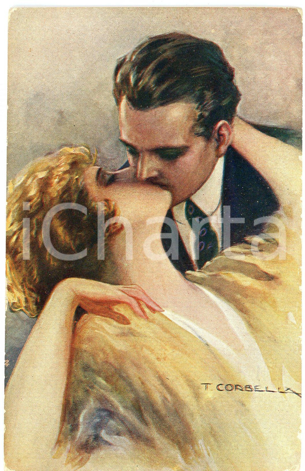 1918 ART DECO Tito CORBELLA - Coppia di innamorati (3) Cartolina FP NV  Cartolina postale d'epoca, scritta ma non viaggiata. GOOD/buono  Formato: 9x14 cm originale e autentica 1