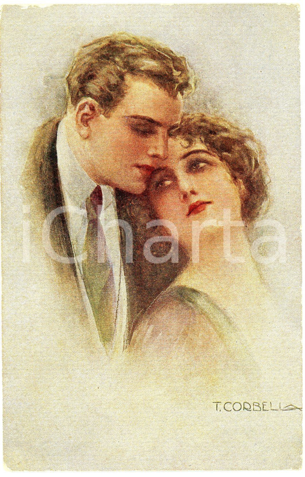 1917 ART DECO Tito CORBELLA - Coppia di innamorati (4) Cartolina FP NV  Cartolina postale d'epoca, scrtta ma non viaggiata. FAIR/discreto lievi piegature marginali Formato: 9x14 cm originale e autentica 1