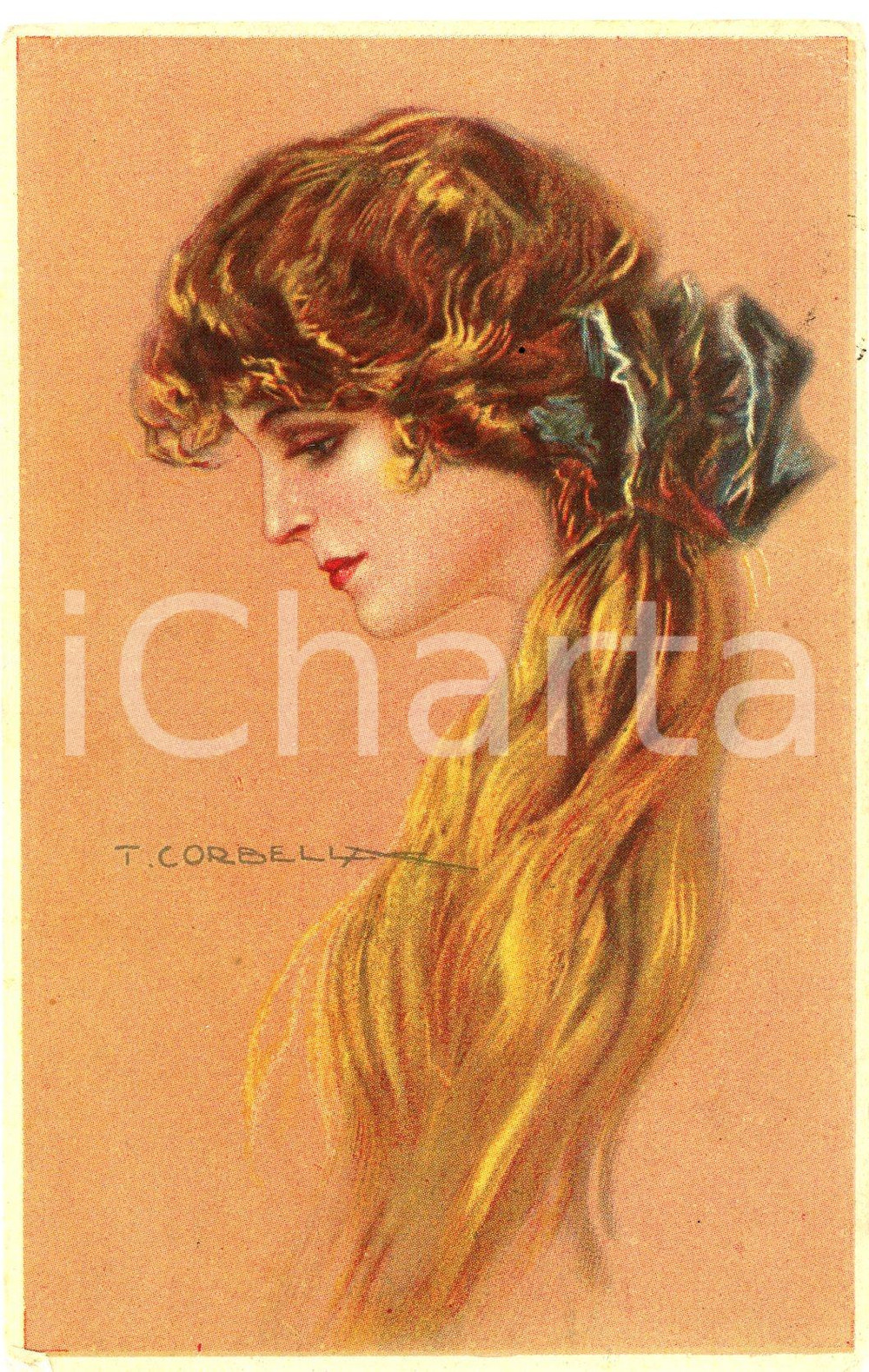 1919 ART DECO Tito CORBELLA - Donna bionda  - Cartolina FP VG  Cartolina postale d'epoca, viaggiata. FAIR/discreto smussatura angolare Formato: 9x14 cm originale e autentica 1