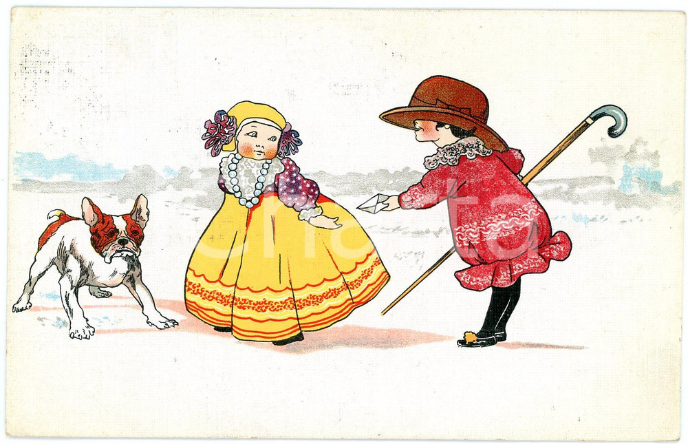 1918 CHILDREN - DOGS - A secret message - Vintage postcard  Cartolina postale d'epoca, viaggiata. GOOD/buono  Formato: 9x14 cm originale e autentica 1