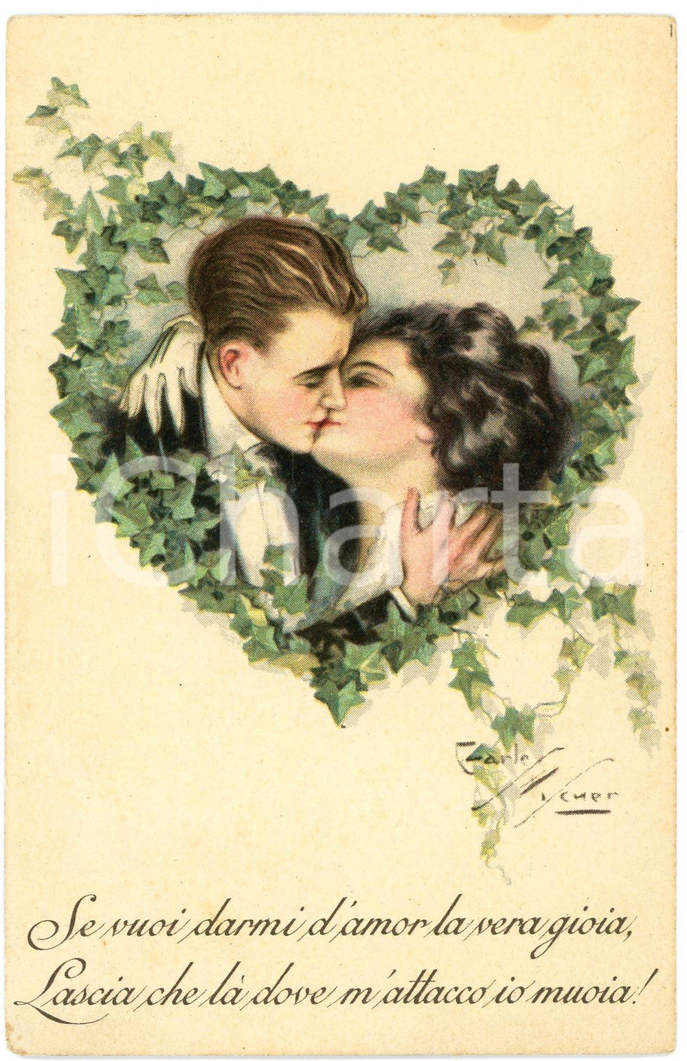 1930 ca INNAMORATI - Edera - "Se vuoi darmi d'amor la vera gioia" - Cartolina  Cartolina postale d'epoca, non viaggiata. GOOD/buono  Formato: 9x14 cm originale e autentica 1