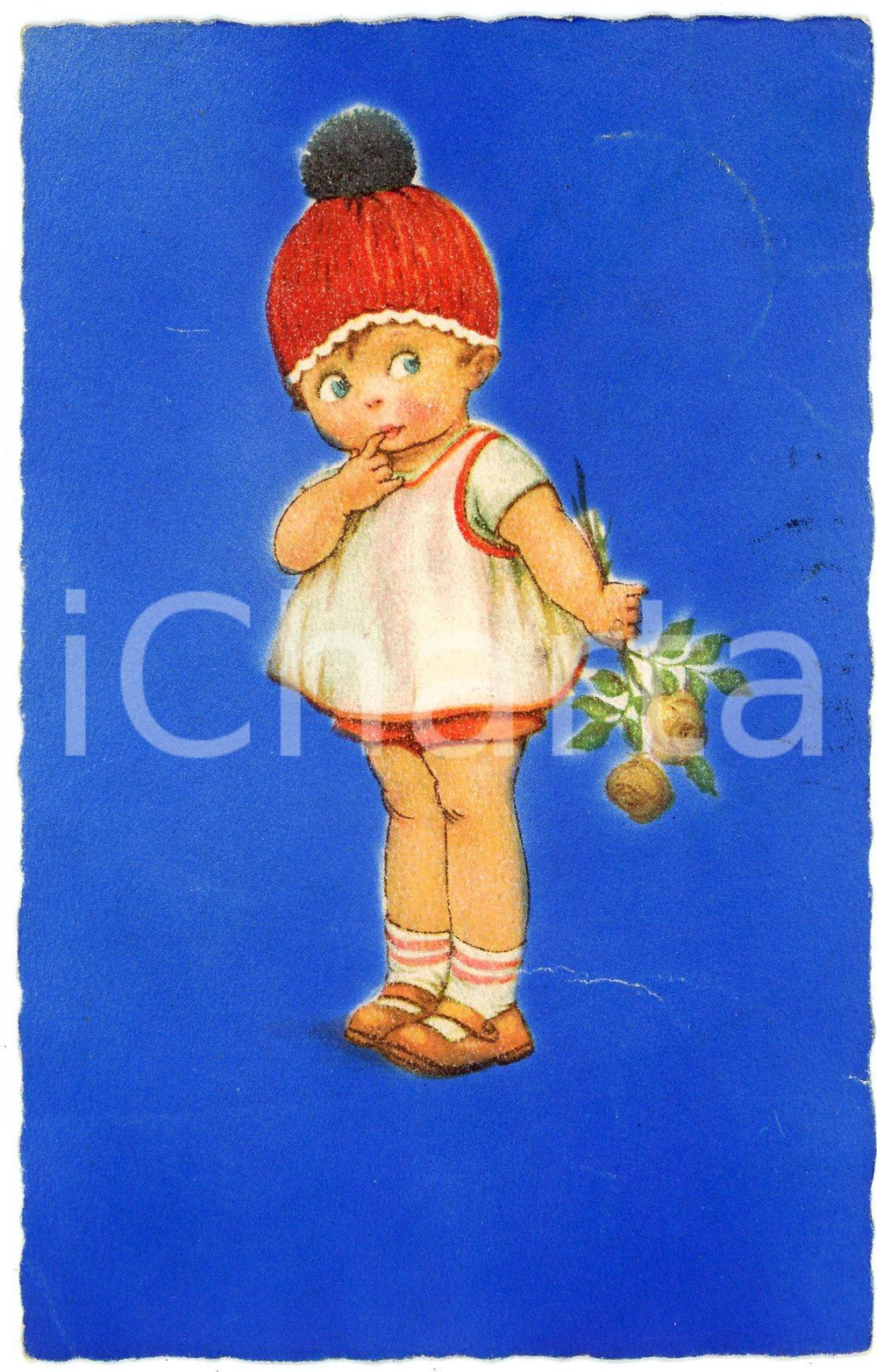 1925 BAMBINI Bambina con mazzo di rose - Cartolina ILLUSTRATA FP VG  Cartolina postale d'epoca, viaggiata. FAIR/discreto Lievi smussature  agli angoli Formato: FP originale e autentica 1