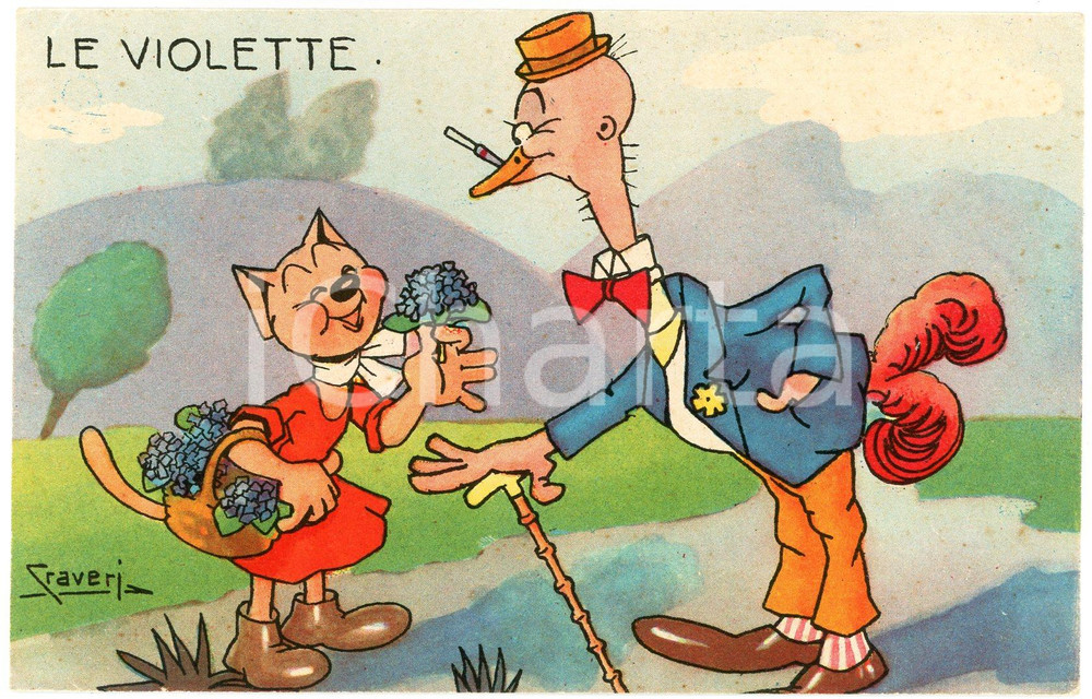 1935 ca IL VITTORIOSO Artista Sebastiano CRAVERI Le violette PRIMAVERA Cartolina  Cartolina postale d'epoca, viaggiata. FAIR/discreto Lievi smussature agli angoli, piegatura all'angolo superiore sinistro Formato: FP originale e autentica 1