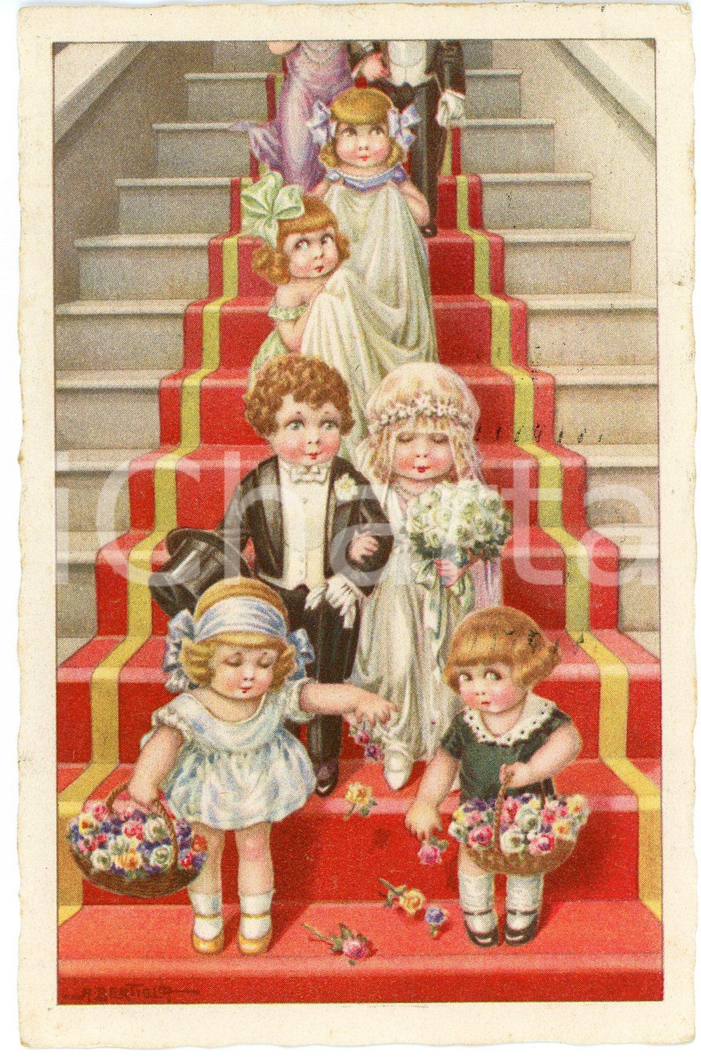 1930 Aurelio BERTIGLIA - Bambini - Matrimonio e paggetti  - Cartolina  Cartolina postale d'epoca, viaggiata. GOOD/buono  Formato: 9x14 cm originale e autentica 1