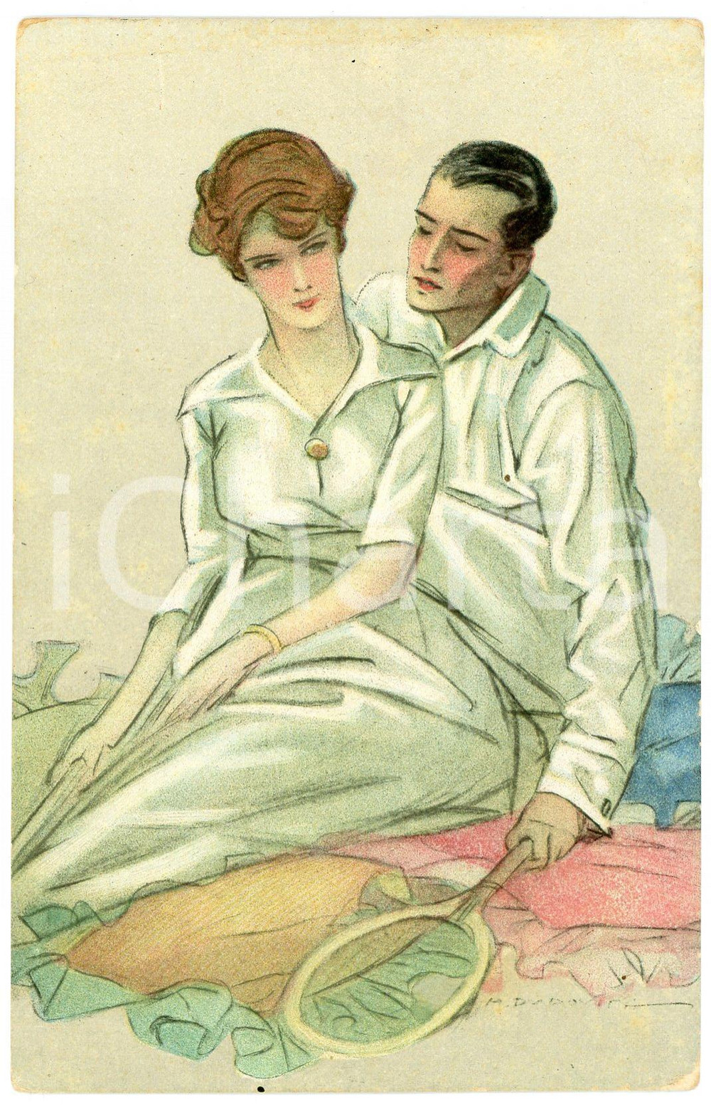 1920 ca Artist Marcello DUDOVICH - Lovers - Tennis players - Postcard  Cartolina postale d'epoca, illustrata da Marcello Dudovich, scritta ma non viaggiata. GOOD/buono  Formato: 9x14 cm originale e autentica 1