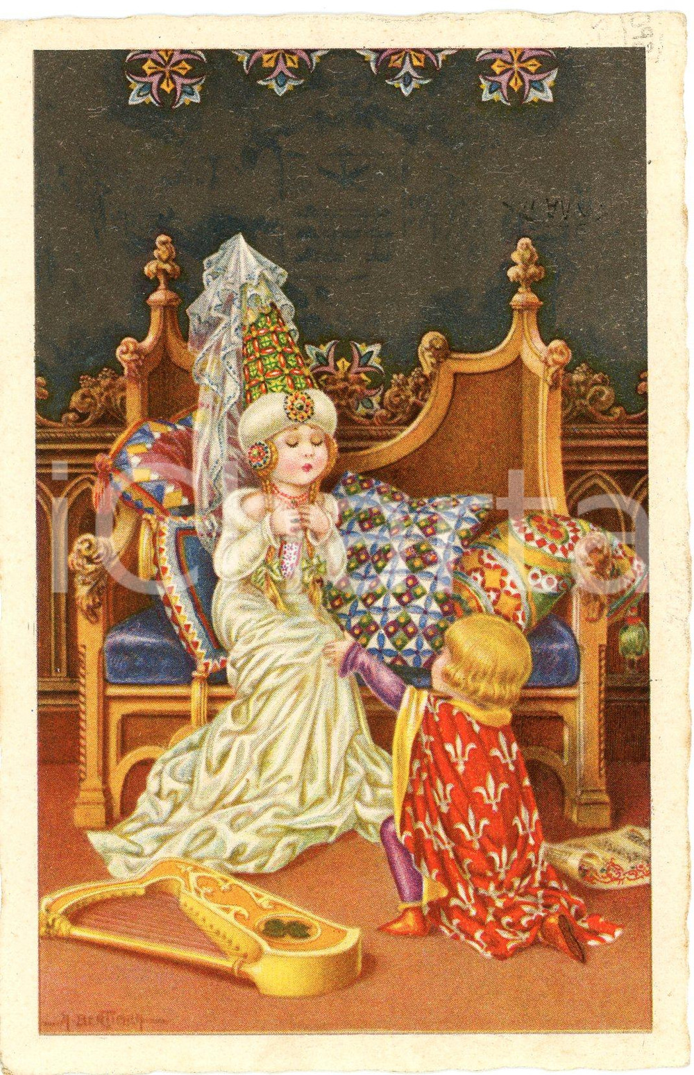 1930 Aurelio BERTIGLIA - MEDIOEVO - Innamorati - Castellana - Cartolina FP VG  Cartolina postale d'epoca, viaggiata. GOOD/buono  Formato: 9x14 cm originale e autentica 1