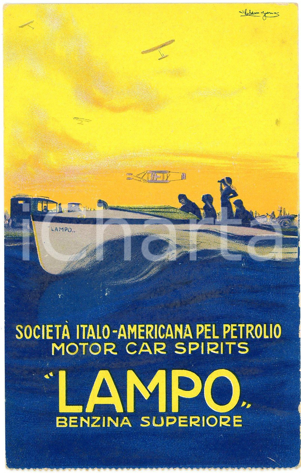 1920 ca Società Italo-Americana pel Petrolio "LAMPO" Benzina - Cartolina  Cartolina postale d'epoca, non viaggiata. GOOD/buono  Formato: 9x14 cm originale e autentica 1
